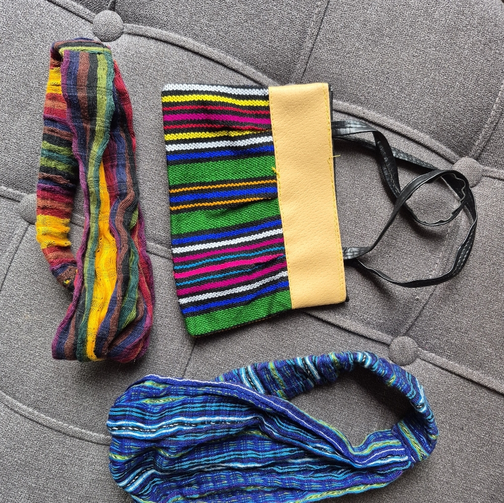 Guatemalan Colorful Striped Wristlet with 2 Headbands